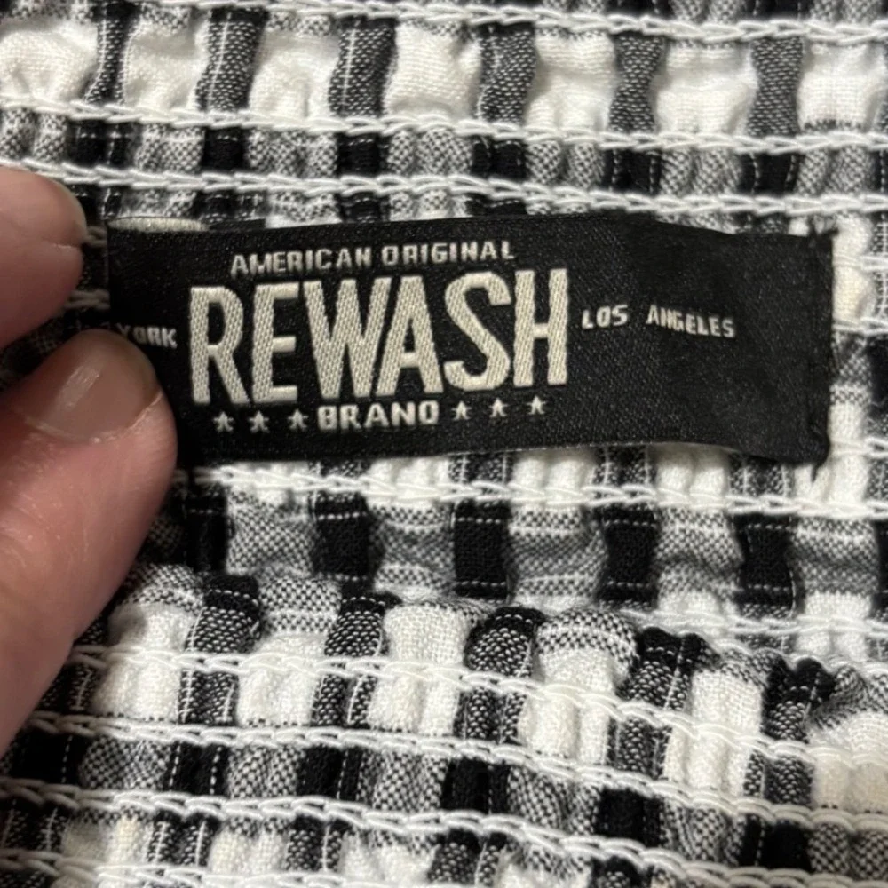 Rewash Brand Womens Gingham Smocked‎ High Waist Shorts Black White Retro Boho XS